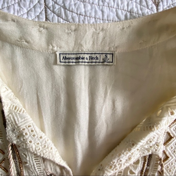 5/$35🍑Abercrombie & Fitch Cream Boho Beaded Shirt - Picture 5 of 7